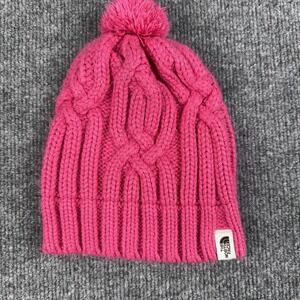 The North Face Beanie Girls One Size Pink Cable Knit Pom Winter Warm Hat